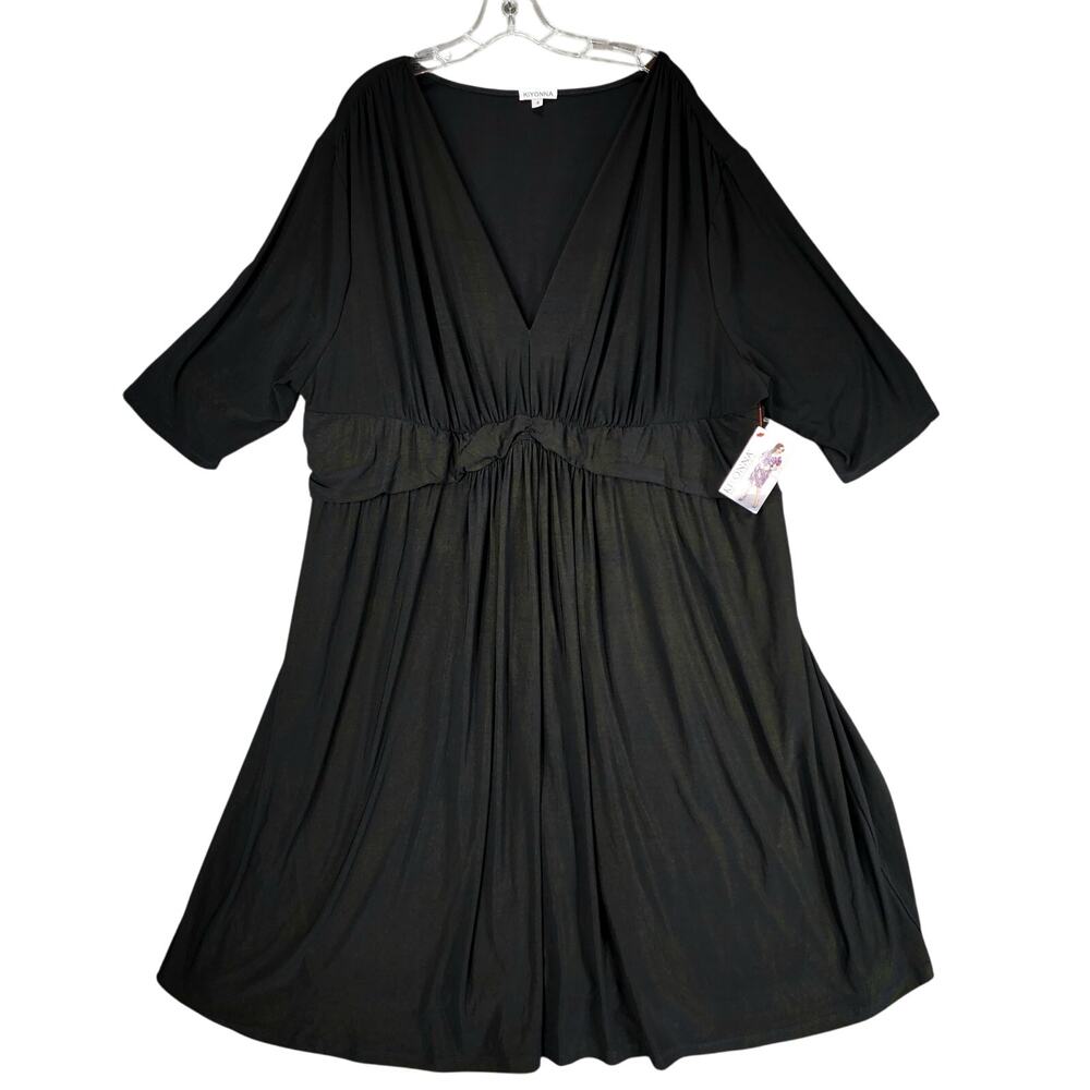 Kiyonna Midi Dress sz 4 Women Black Gold Metallic 3/4 Sleeve Stretch Ruched NEW